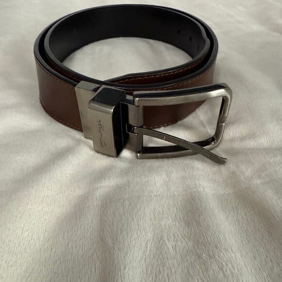 Kenneth Cole Mens Brown Genuine Leather Belt Size 38 - Picture 1 of 5